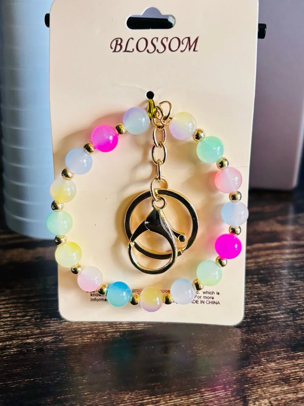 Pastel Beaded‎ Wristlet Bracelet Keychain